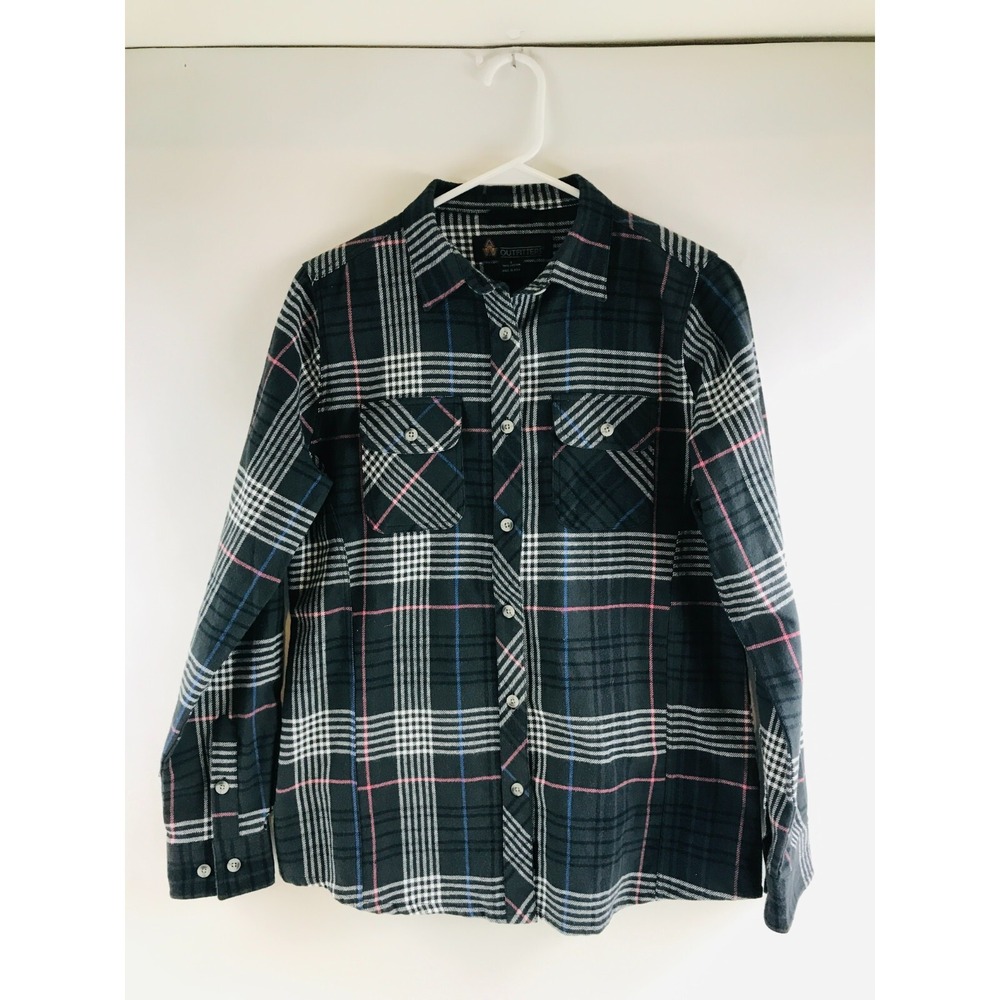 AW Outfitters Shirt Women's Size Small Black Blue Pink Flannel Button Up Flaps